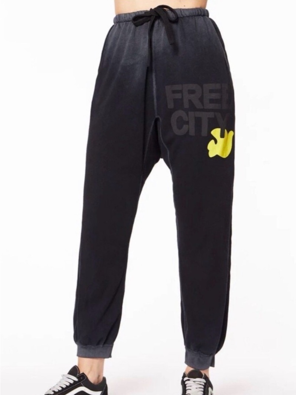 freecity Black Joggers with Yellow Logo Accent